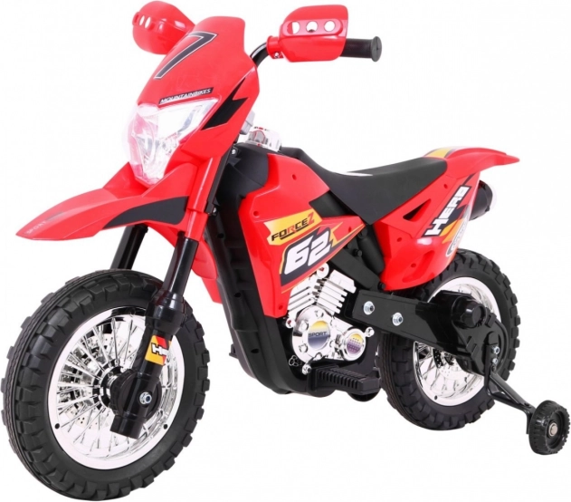 Moto cross électrique pour enfants 6V – rouge avec roulettes stabilisatrices et feux LED