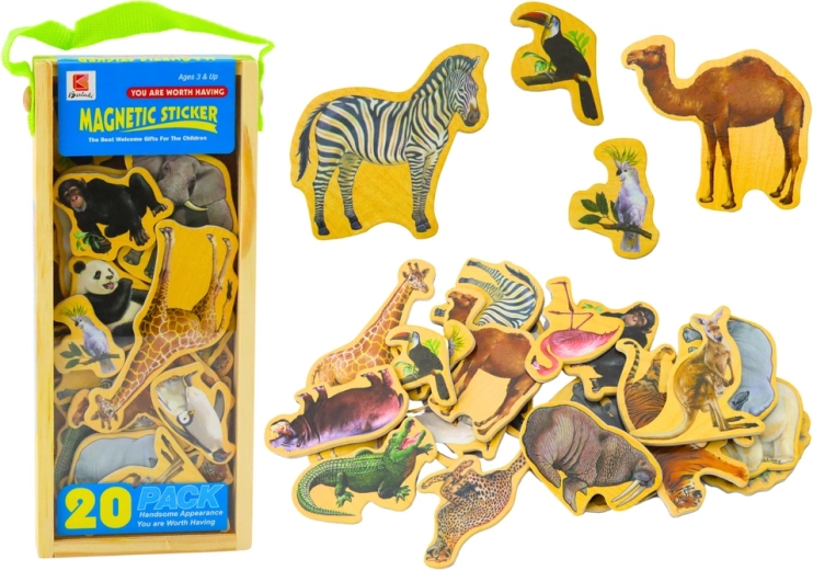 Animaux magnétiques en bois, set de 20 pièces