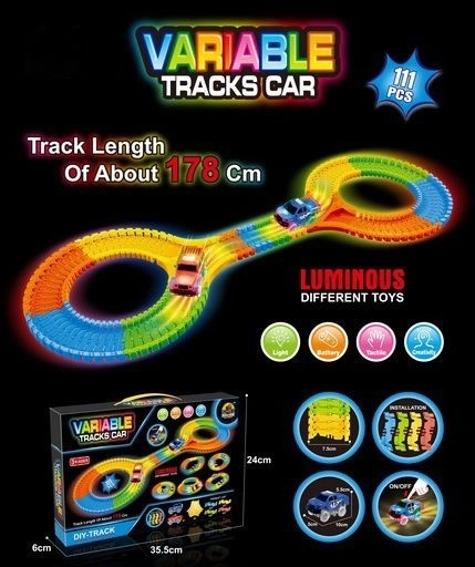 Circuit automobile lumineux qui brille dans le noir