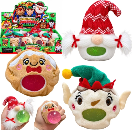 Antistress à presser en peluche de Noël avec paillettes 8 cm - 1 pièce