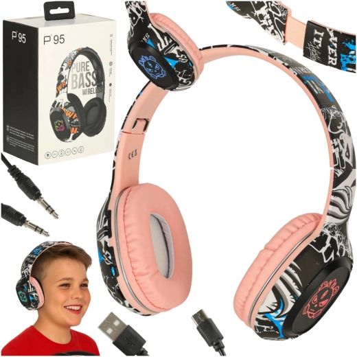 Casque audio Bluetooth sans fil rose avec rétroéclairage RGB