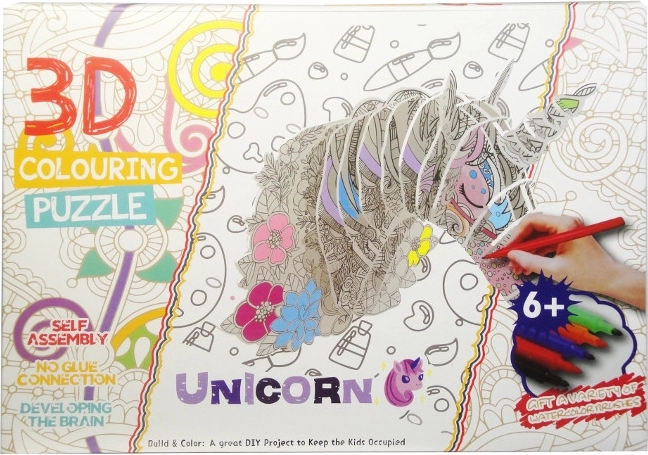 Puzzle 3D licorne à colorier