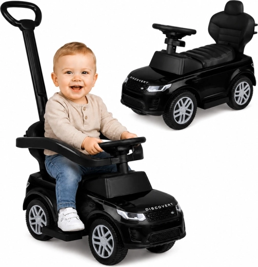 Porteur et voiture à pousser avec barre de guidage 2en1 Range Rover Discovery noir avec sons
