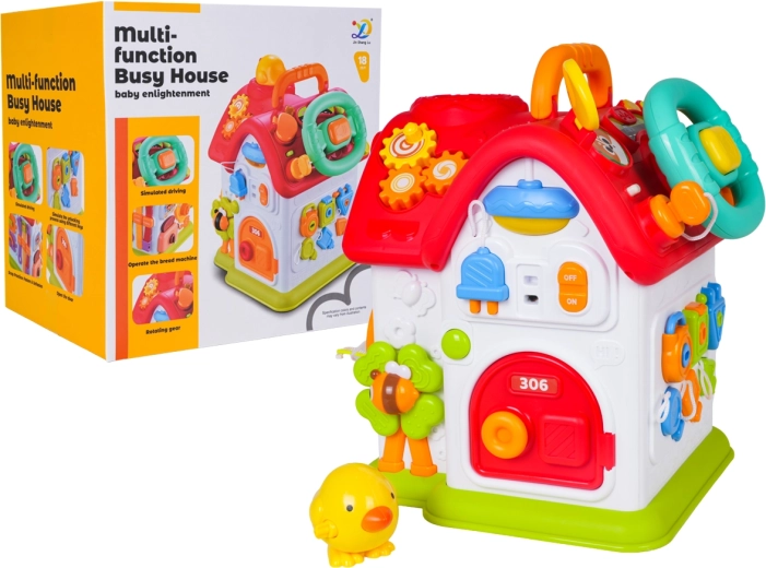 Maison interactive multifonctionnelle pour tout-petits avec toit rouge - 1 pièce