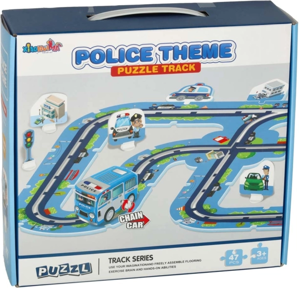 Circuit automobile de police pour enfants – puzzle avec véhicules et panneaux de signalisation