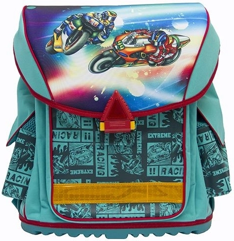 Cartable scolaire ELITE ergonomique extra léger turquoise avec motos
