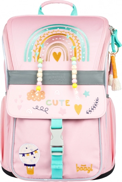 BAAGL Cartable scolaire Zippy Arc-en-ciel rose