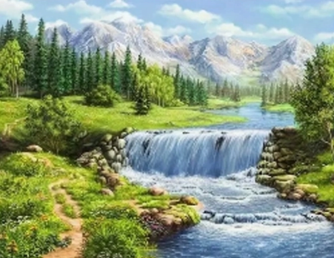 Peinture par numéros – radeau en montagne 40 × 50 cm
