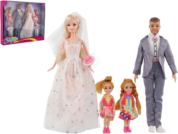 Poupées mariée et marié avec leur famille 30 cm dans une boîte cadeau