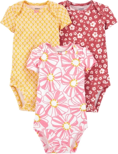 Bodies fille Carter's à manches courtes rose/jaune, lot de 3