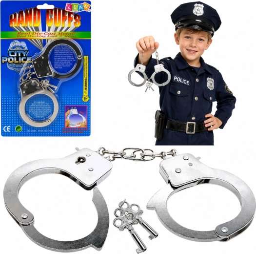 Menottes de police en métal avec clés pour enfants, argentées