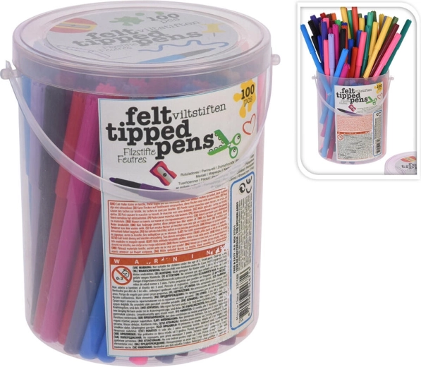 Set de feutres 20 couleurs dans une boîte en plastique, 100 pcs