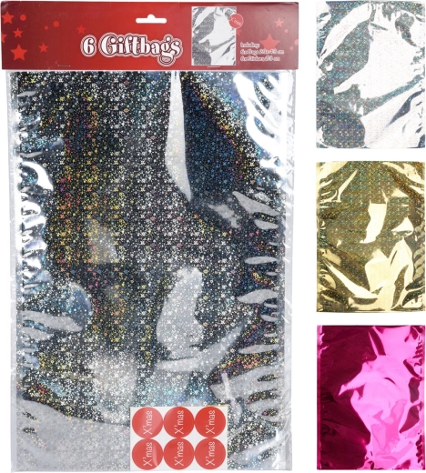 Sachets cadeaux en cellophane avec autocollants 43 × 29 cm, assortiment de couleurs (6+6 pcs)