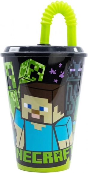 Gobelet d’eau avec paille pour enfants STOR 40430 430 ml Minecraft (noir)