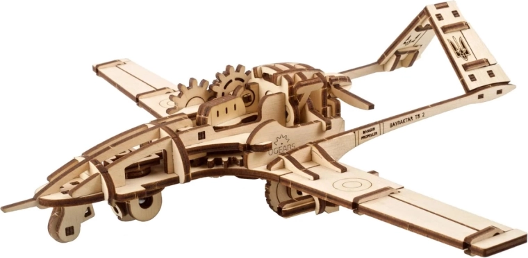 Ugears puzzle mécanique 3D en bois – drone de combat Bayraktar TB2