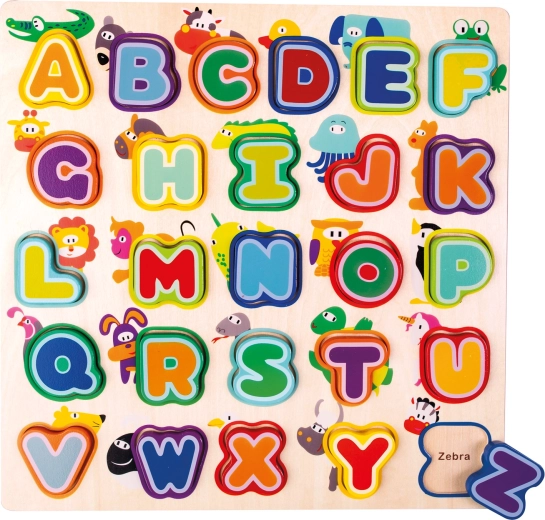 Puzzle à encastrer en bois BINO, alphabet anglais avec animaux