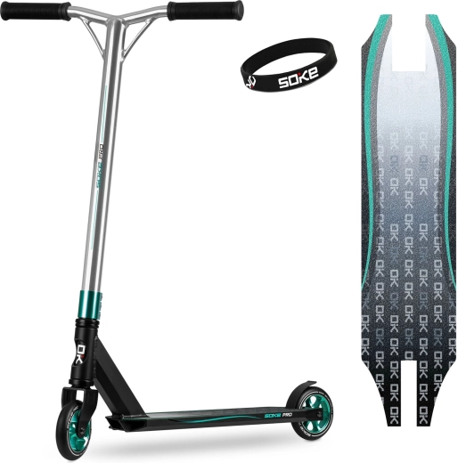 Trottinette freestyle Soke Pro argent-turquoise