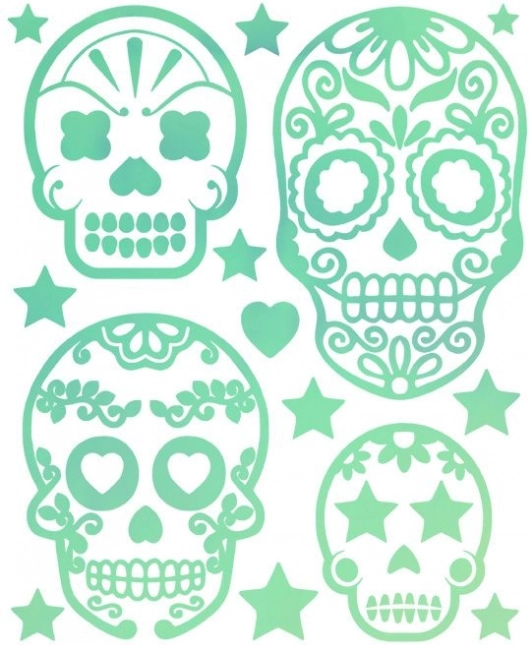 Patches thermocollants fluorescents – grande planche motifs têtes de mort