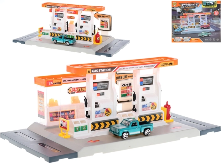 Jeu de construction station-service 34 × 17 cm avec voiture en métal