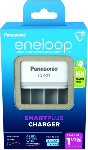 Chargeur intelligent et rapide Eneloop BQCC55 sans accumulateurs
