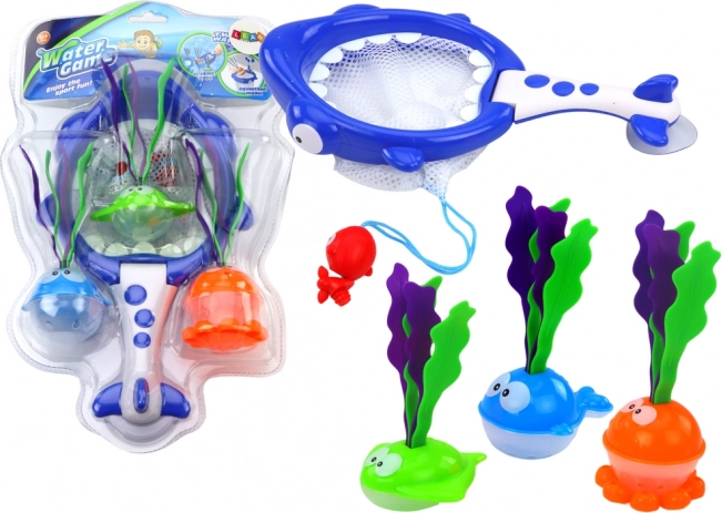 Jouets de bain 2-en-1 passoire requin et panier avec poissons et algues