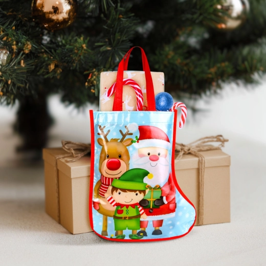 Sac cadeau de Noël en forme de botte bleu 33 cm