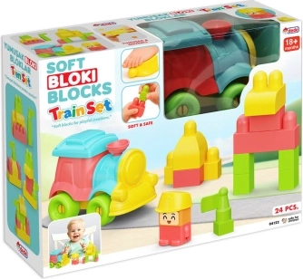 Cubes de construction souples avec petite locomotive (24 pièces)