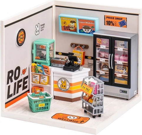 ROBOTIME mini maison – épicerie avec éclairage LED