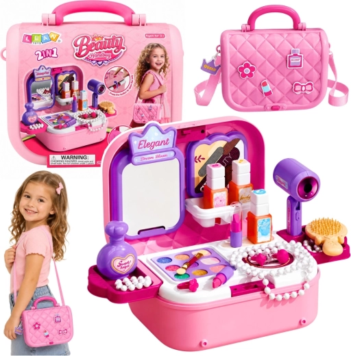 Set cosmétique portable pour enfants 2-en-1 dans une valisette avec miroir et accessoires - 1 pièce