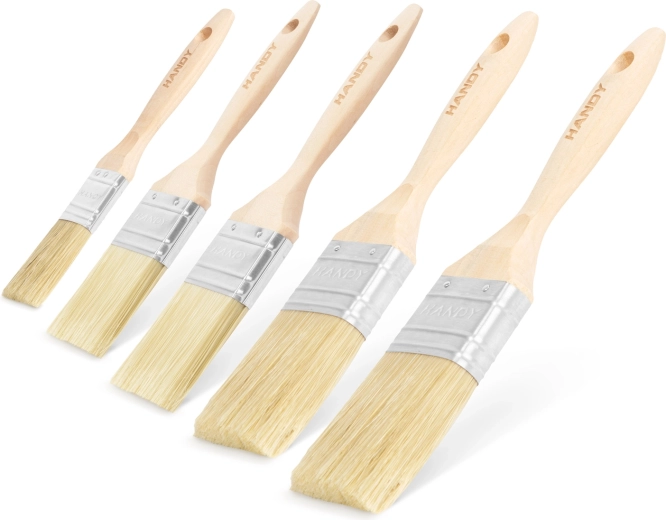 Set de pinceaux plats de peinture à manche en bois, 5 pièces