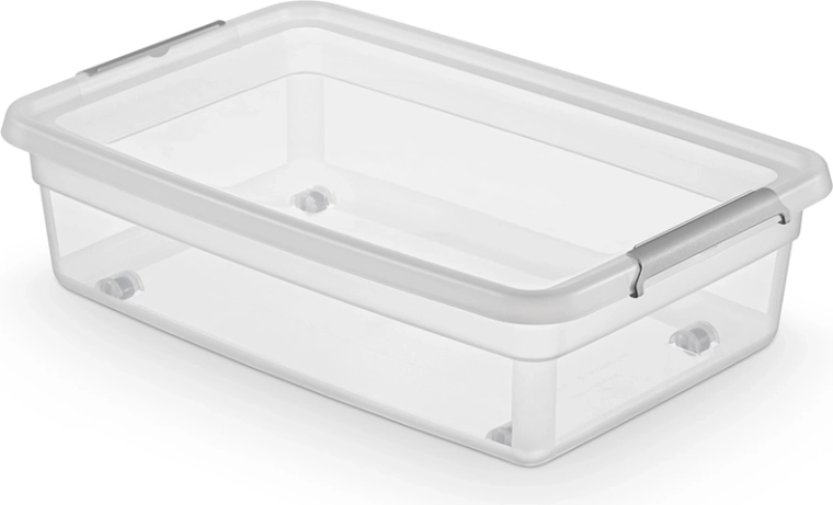 Boîte de rangement Basestore avec couvercle, clips et roulettes 29 l (profil bas)