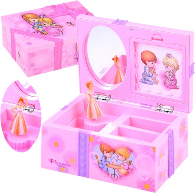 Boîte à bijoux rose avec boîte à musique pour petites demoiselles