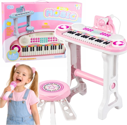 Clavier électronique pour enfants avec microphone et MP3, rose