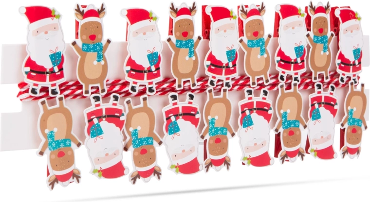 Pinces de Noël avec ruban et motif Saint Nicolas - 18 pièces