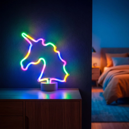 Lampe LED néon colorée en forme de licorne