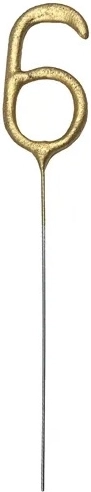 Fontaine à gâteau (feu froid) chiffre 6 dorée 15 cm - 1 pièce