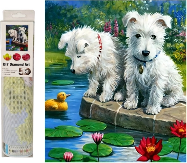 Mosaïque diamant – chiens au bord de l’eau
