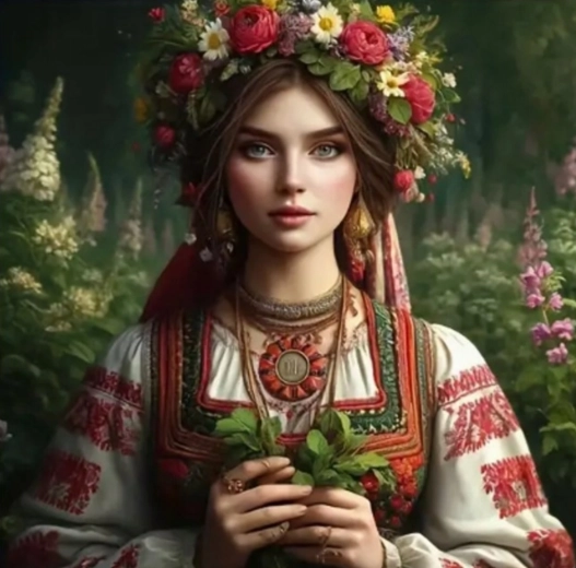 Peinture diamant – femme slave avec des fleurs 30 × 40 cm