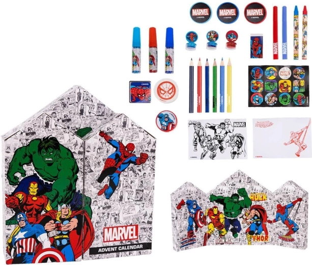 Calendrier de l’Avent Avengers avec fournitures de dessin et d’écriture