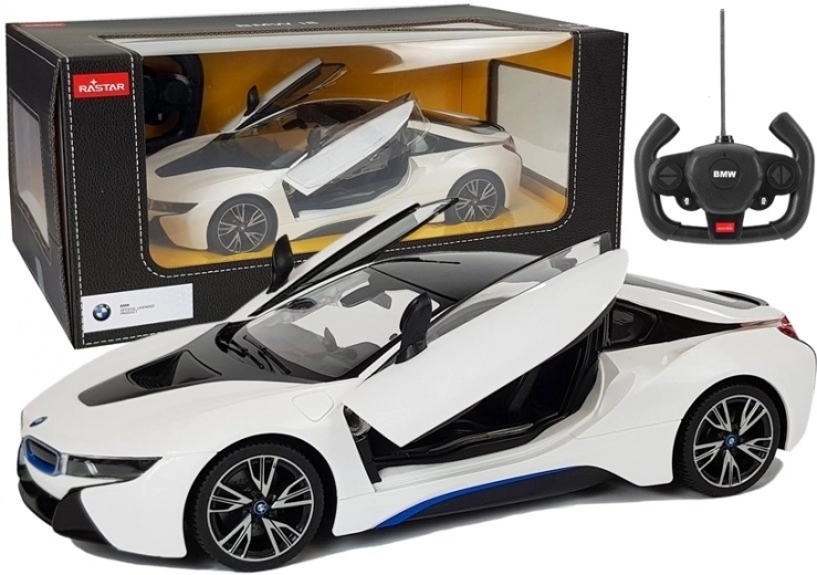 Voiture radiocommandée BMW i8 Rastar 1:14 blanche avec portes automatiques