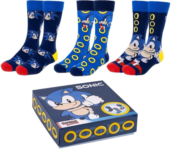 Coffret de chaussettes Sonic – 3 paires dans une boîte cadeau