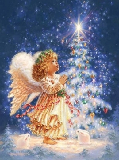 Peinture diamant Ange près du sapin de Noël 30 × 40 cm