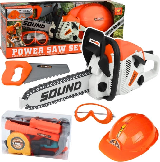 Set d’outils pour enfants avec tronçonneuse, casque et lunettes avec sons