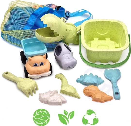 Woopie Green set écologique de plage avec seau et pelle crocodile, 10 pièces dans un sac à dos