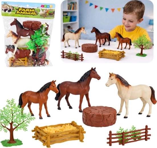 Set de figurines de chevaux ferme avec accessoires, 23 pièces