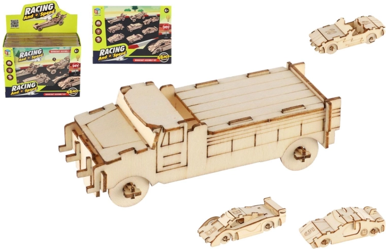 Puzzle 3D en bois – voiture de course, lot de 4 pièces