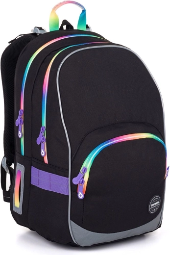 Sac à dos scolaire Topgal KIMI noir avec fermetures éclair colorées