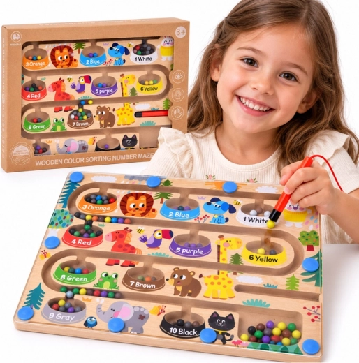 Labyrinthe magnétique en bois Zoo pour apprendre les couleurs et compter