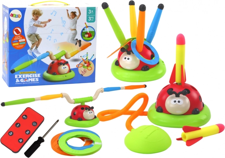 Coccinelle Jouet sportif 3-en-1 Sauter Lancer Cible Lanceur