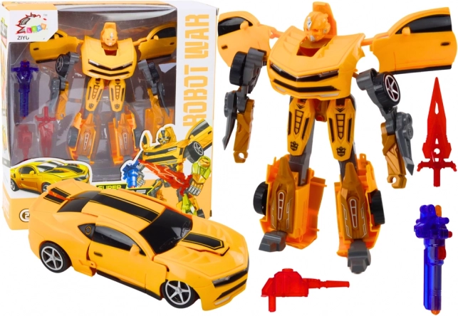 Robot transformable jaune 2-en-1 au look sportif